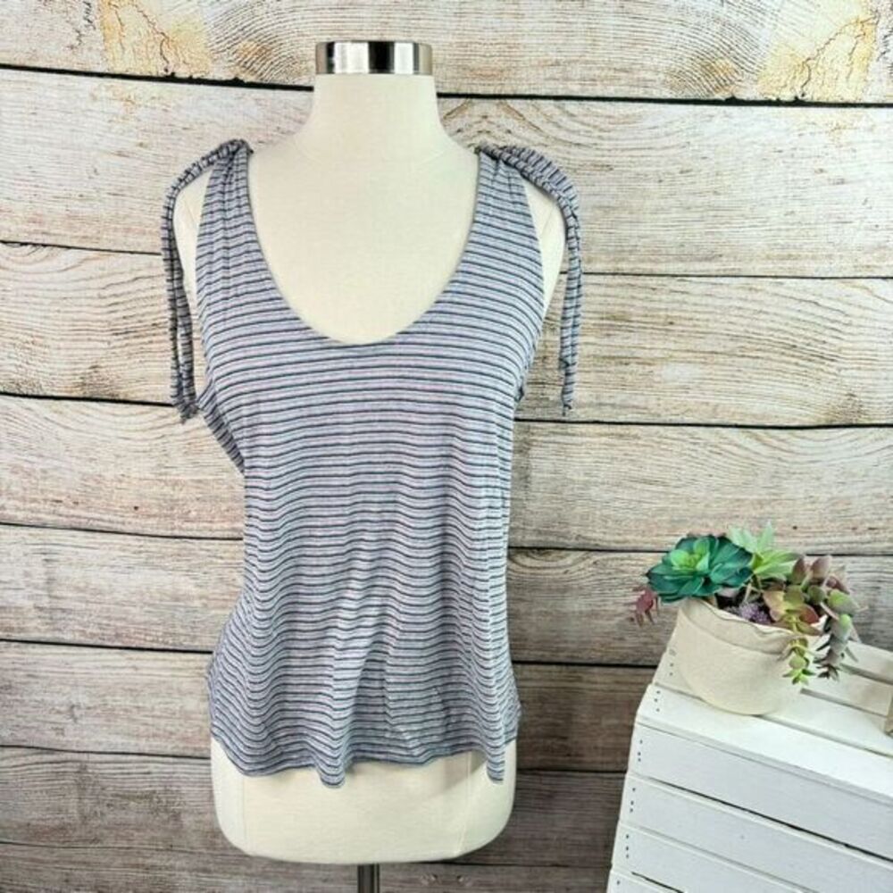 5/$25 Hinge Nordstrom Women's Striped Scoop Neck Tank Top Gray Tie Large